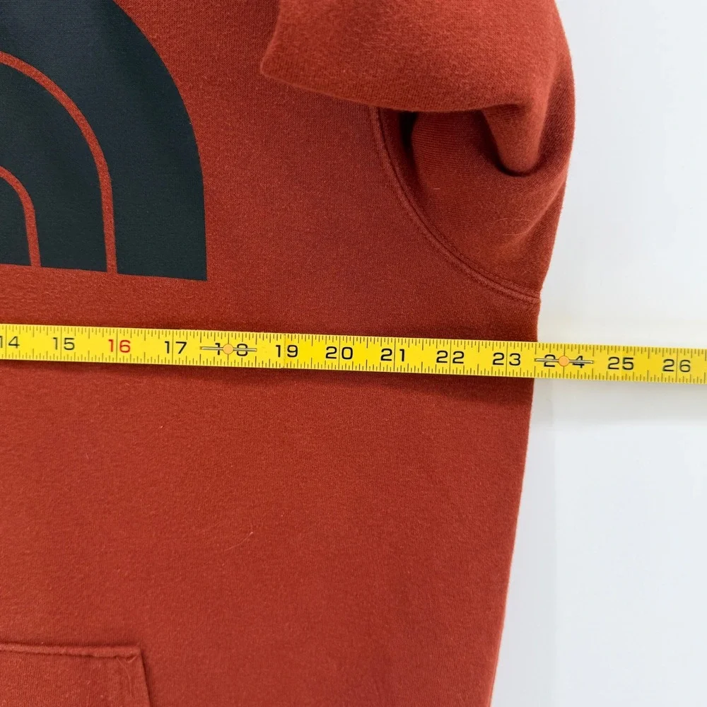 The North Face Mens Large Rust Orange Logo Pullover Fleece Hoodie Sweatshirt